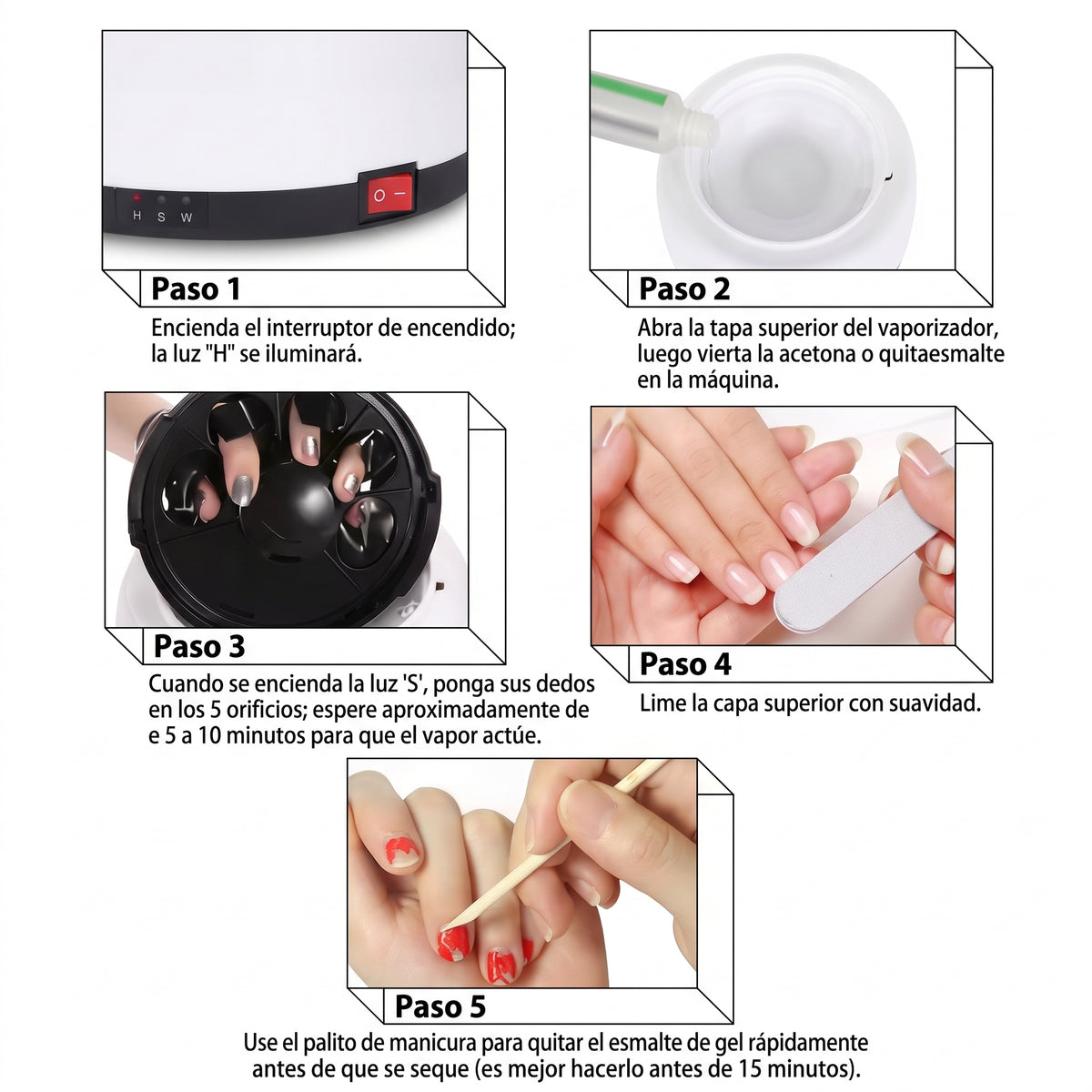 Máquina de Vapor para Remover Esmalte de Uñas